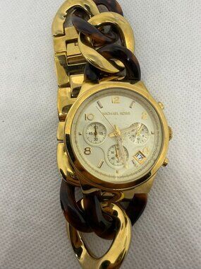 Michael Kors Runway Twist MK4222 Women Gold Tone Tortoise Chronograph Watch